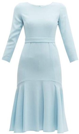 Iris Fluted Wool Crepe Midi Dress - Womens - Light Blue
