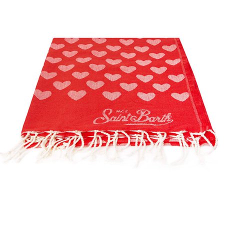 Red Hearts Print Jacquard Beach Towel