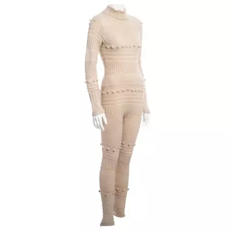 Courreges cream knitted wool jumpsuit, fw 1994 For Sale at 1stDibs