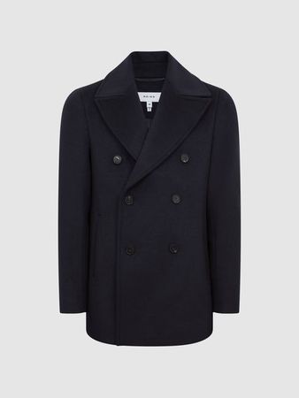 Reiss Giovanni Double Breasted Wool-blend Peacoat | REISS Australia