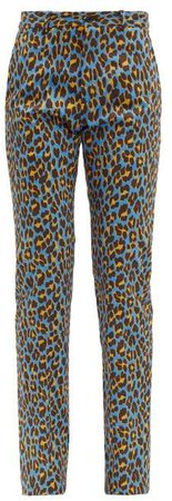 Connolly - Leopard Print Cotton Blend Trousers - Womens - Blue Multi