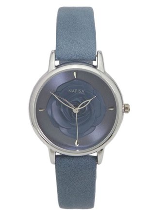 Chronomart Nafisa Women's Light Blue Embossed 3D Rose Leather Wrist Watch NA-0208