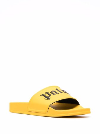 Shop Palm Angels logo-print slides with Express Delivery - FARFETCH