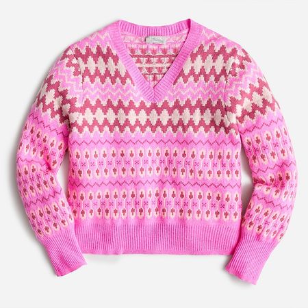 J.Crew: Cashmere Crop Fair Isle V-neck Sweater For Women