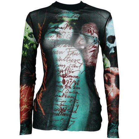 Jean Paul Gaultier Sheer Faces Profiles Graffitis Unisex Top For Sale at 1stdibs
