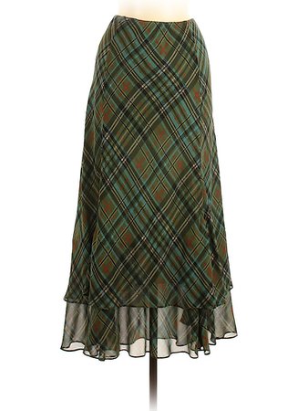 Harold's 100% Silk Plaid Green Silk Skirt Size 6 - 81% off | thredUP