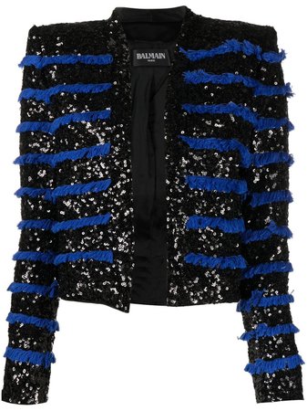 Balmain fringed sequinned jacket black PF07427X077 - Farfetch