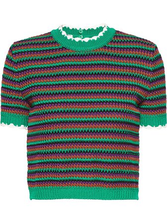 Women's Crochet Cropped Tee In Green | Miu Miu