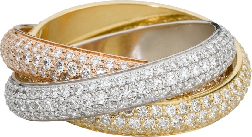 Trinity ring, classic White gold, yellow gold, pink gold, diamonds