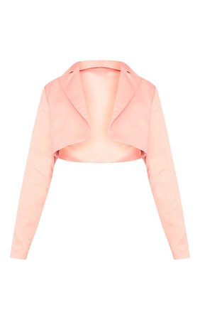 Pale Pink Crop Satin Woven Blazer | PrettyLittleThing USA