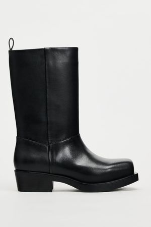 LEATHER SQUARE TOE ANKLE BOOTS - Black | ZARA United States