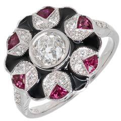 Ruby Diamond Platinum Cluster Ring at 1stdibs