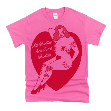 All Bodies Are Good Bodies Tattooed Pin-Up Unisex T-Shirt - Pink | Lola Blackheart | Wolf & Badger