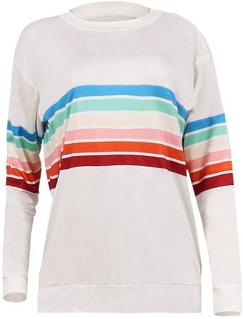 Women Rainbow Striped Shirt - Casual Long Sleeve Oversized Tee Tunic Top Pullover Sweatshirt Black XL at Amazon Women’s Clothing store