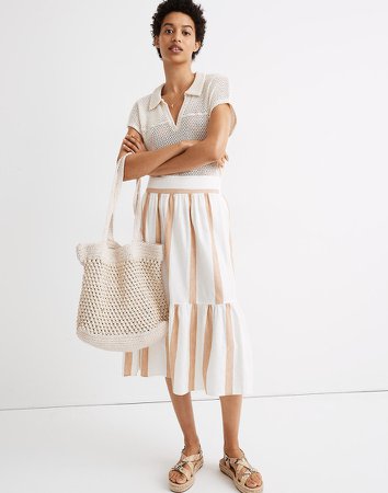 Ruffle-Hem Midi Skirt in Stripe