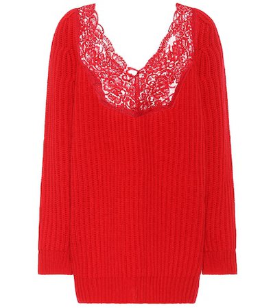 Lace-trimmed wool sweater