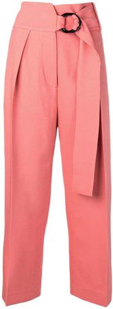 ring buckle cropped trousers