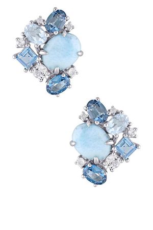 Delmar Sterling Silver Larimar, London, Sky Blue & White Topaz Cluster Earrings, Size ONE SIZE - Blue at Nordstrom Rack