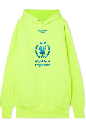 Balenciaga | + World Food Programme printed neon cotton-blend jersey hoodie | NET-A-PORTER.COM