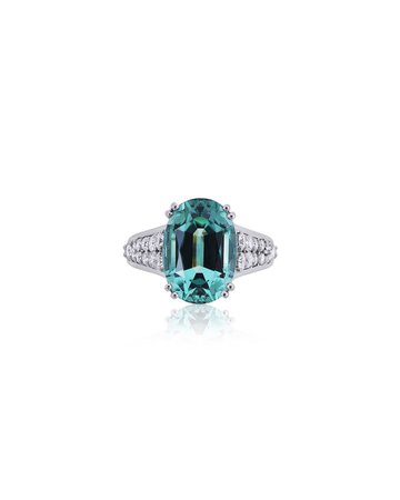 Picchiotti 18k White Gold Blue-Green Tourmaline Ring with Diamonds