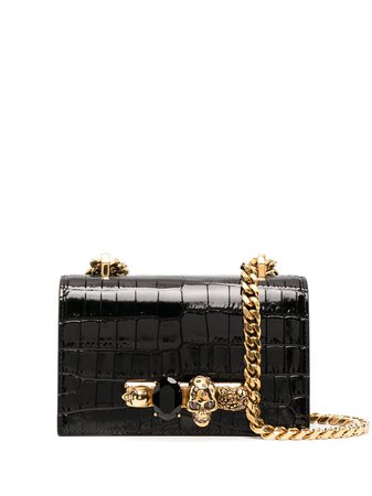 Alexander McQueen Jewelled crocodile-effect satchel black 6531341HB0T - Farfetch
