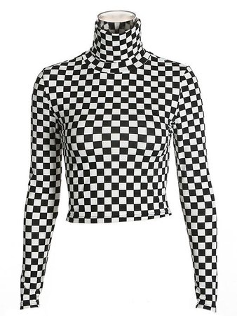 Checkered Long Sleeve Turtleneck Cropped Top – Feelin Peachy