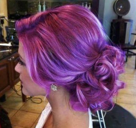 purple low bun hairstyle