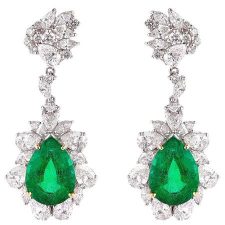 Emerald and Diamond Earrings in 18 Karat White Gold