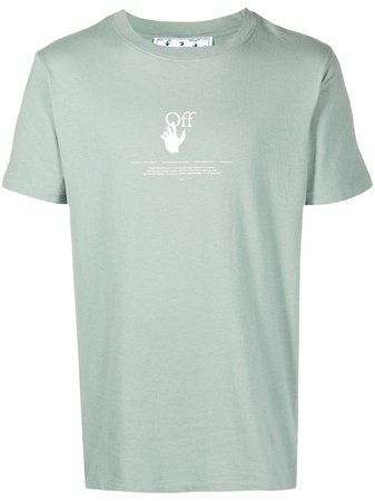 Off-White logo print T-shirt green OMAA027R21JER0085041 - Farfetch