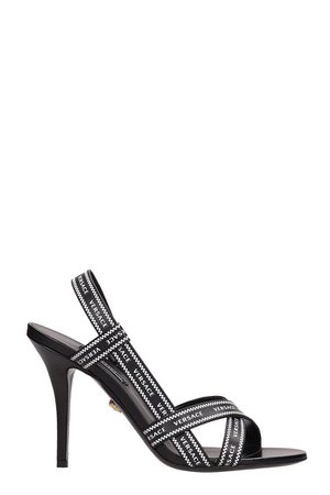 Versace Logo Black Leather Sandals