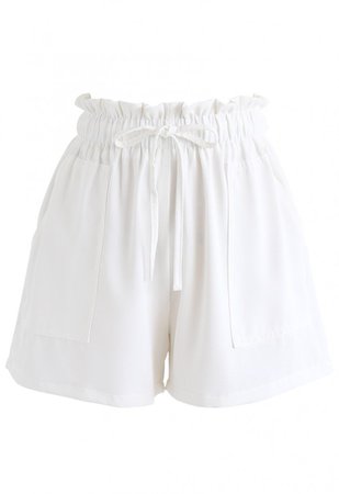 PaperBag-Waist Pockets Shorts in White - NEW ARRIVALS - Retro, Indie and Unique Fashion