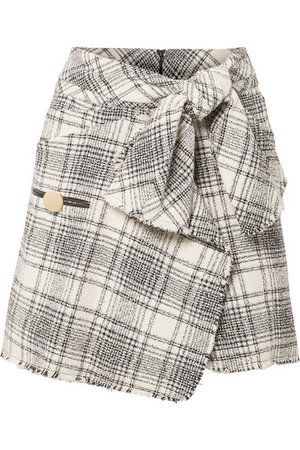 Alexander Wang Wrap-Effect Checked BouclÉ-Tweed Mini Skirt In Black And White | ModeSens