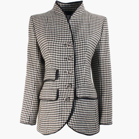 Yves Saint Laurent Jacket Houndstooth Wool Black Rope Trim Floral Buttons Sz 40 For Sale at 1stDibs