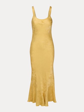 The Allegra Yellow Dragon | Gold Silk Slip Dress | Réalisation Par