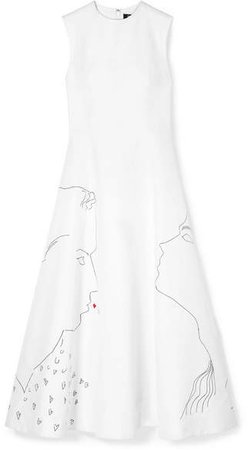 Andy Warhol Foundation Embroidered Cotton And Silk-blend Midi Dress - White