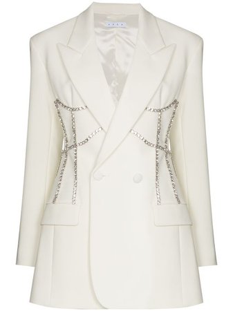 Shop AREA crystal-embellished double-breasted blazer with Express Delivery - FARFETCH