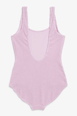 Shirred swimsuit - Purple lilacs - Swimwear - Monki GB