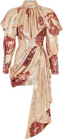 Raisa Vanessa Floral-Print Ruffled Satin Dress