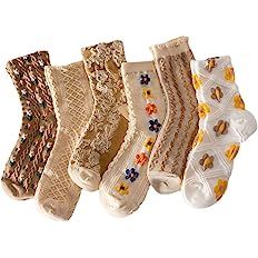 Amazon.com: EGEN 6-Pack Cute Girly Stylish Floral Cottoncore Ankle Socks for Women (Beige Flowers) : Clothing, Shoes & Jewelry
