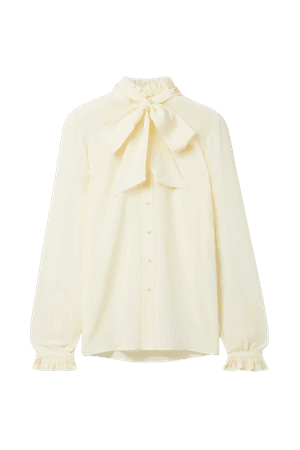 SAINT LAURENT Pussy-bow ruffled silk crepe de chine blouse