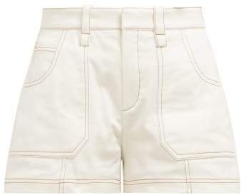 Contrast Stitching Cotton Shorts - Womens - Ivory