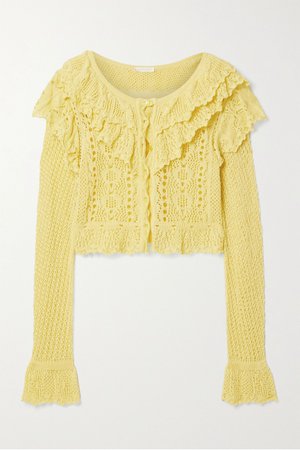 Yellow Seraphine cropped ruffled crocheted cotton cardigan | LoveShackFancy | NET-A-PORTER