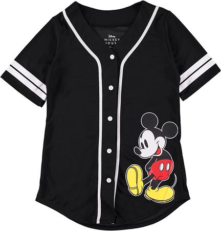 Disney Ladies Mickey Mouse Fashion Shirt - Ladies Classic Mickey & Minnie Mouse Clothing Mickey & Minnie Mouse Mesh Button Down Baseball Jersey Tee (Red Baseball, Medium) at Amazon Women’s Clothing store