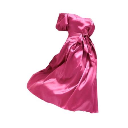 hot pink satin off the shoulder midi dress