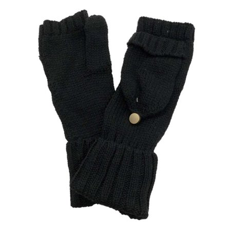 Womens Soft Black Cuffed Knit Fingerless Flip Top Convertible Gloves Mittens - Walmart.com