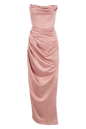 Clothing : Maxi Dresses : 'Adrienne' Blush Satin Strapless Gown