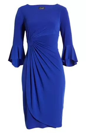 Connected Apparel Faux Wrap Bell Sleeve Jersey Cocktail Dress | Nordstrom