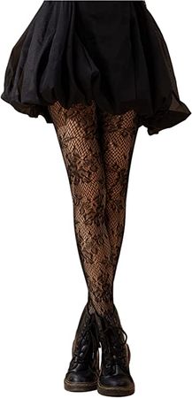 SheIn Women's Patterned Tights Fishnet Floral Pantyhose High Waist Stockings Flower Black One Size at Amazon Women’s Clothing store