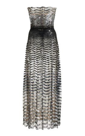 Sequin-Embroidered Waves Midi Dress By Oscar De La Renta | Moda Operandi
