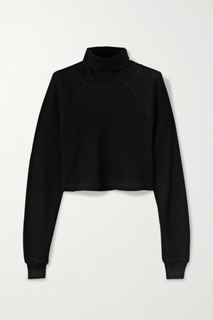 Black Cropped waffle-knit stretch-cotton turtleneck top | The Range | NET-A-PORTER